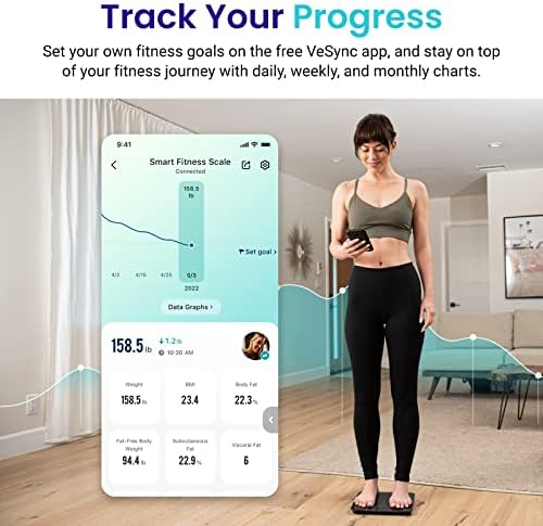 Etekcity Scale for Body Weight and Fat Percentage, FSA&HSA Eligible, Smart Digital LED Bathroom BMI Measurement, Accurate Bluetooth Weighing Machine, Body Composition Analyzer, Ash-black, 400lb — view 2