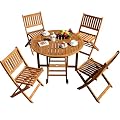 Greesum 5 Piece Patio Dining Set Outdoor Acacia Wood Furniture All-Weather Folding Round Table and Chairs for Backyard, Balcony, Porch, Deck, Garden, Light Brown