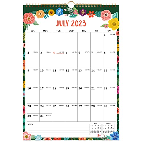 2023-2024 Wall Calendar - 18 Monthly Wall Calendar 2023-2024, 12" X 17", Jul. 2023 - Dec. 2024, Twin-Wire Binding, Hanging Hook, Large Blocks And Julian Dates - Floral #TOP6