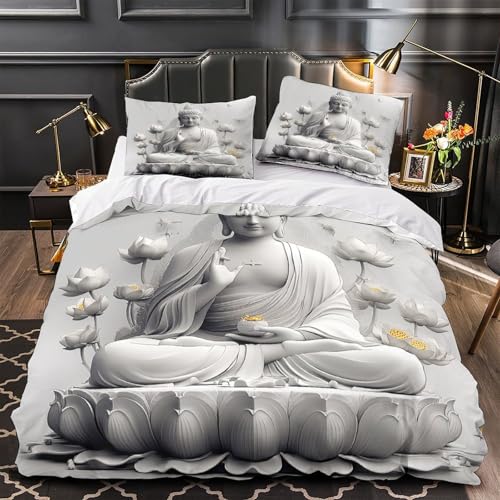 RWKAVZLOP Statue de Bouddha 3D Imprimé Housse de Couette Microfibre Lavable Machine méditation Zen Drap de Couette 2 taies éclair dissimulé déco Chambre...