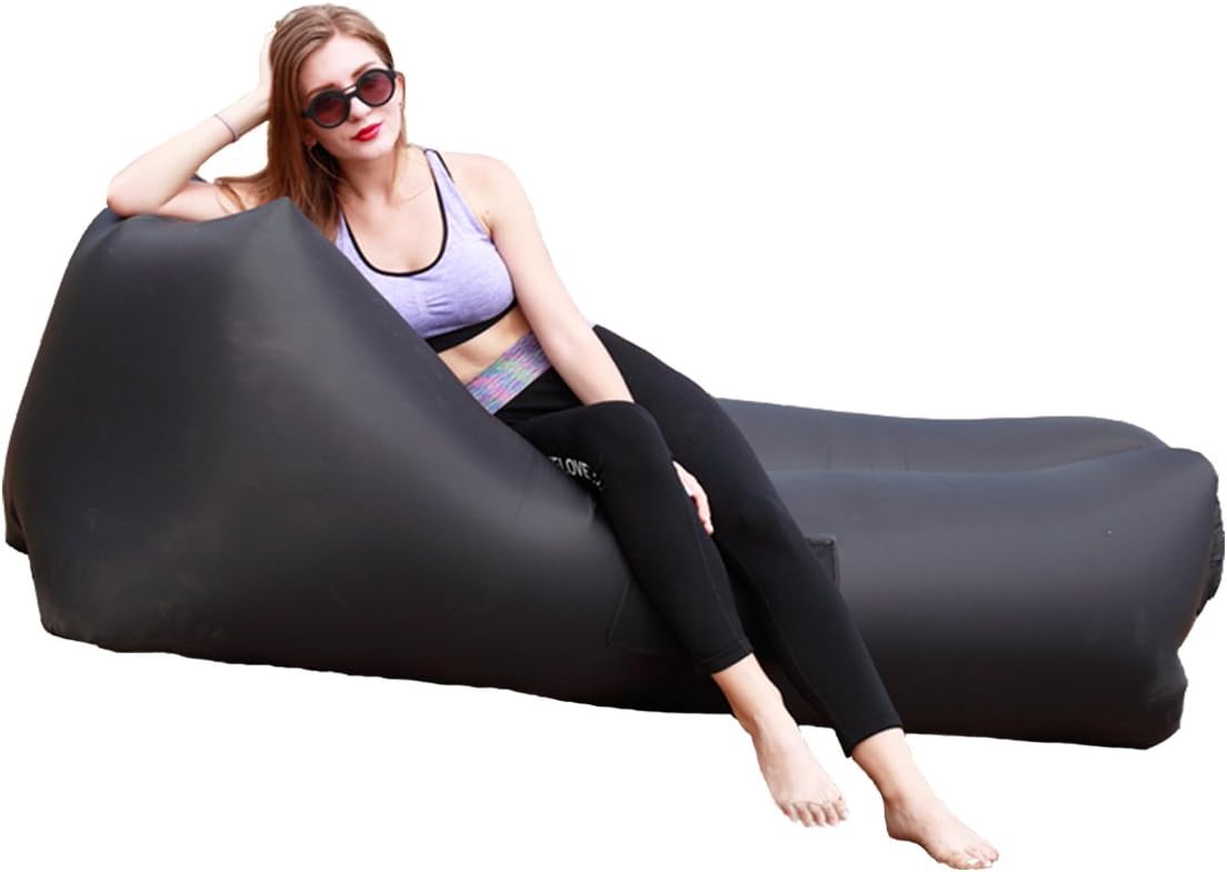 Inflatable Lounger with Travel Bag,Waterproof Ripstop Polyester,Gift for Indoor or outdoo (Black)