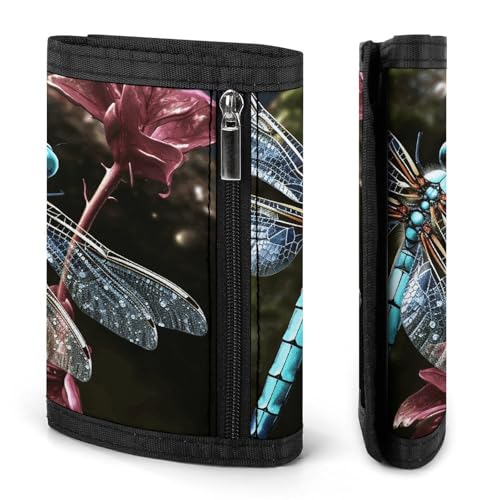 Blue Dragonfly Trifold Wallet for Men - Money Clip Slim Wallets with Multiple Card Slots Minimalist Small Front Pocket Wallet for Everyday Carry3