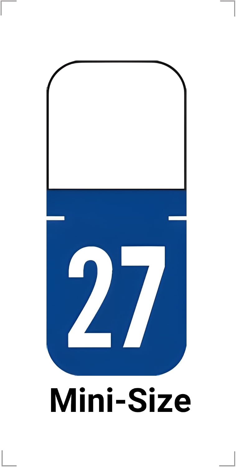 MINI 2027 Year Labels, Doctor Stuff 2027 Chart Stickers, Dark Blue Color Coded, Tab 1308 Style, USA Made Year Stickers for Top Tab File Folders, 500 Labels/Roll in a Dispenser Box, 1/2 x 1-1/8"