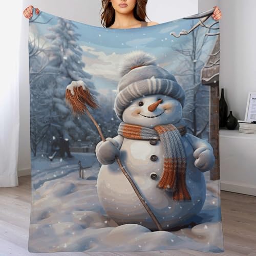 Couverture flanelle bonhomme de neige, idée cadeau pour canapé - 5
