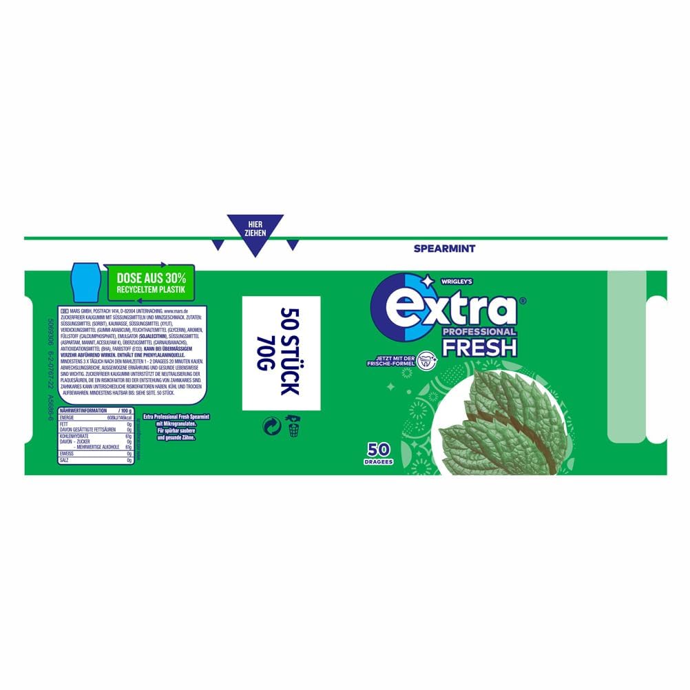 EXTRA PROFESSIONAL Fresh Dose Spearmint 6x50 Dragees I Kaugummi I Spearmint I Pfefferminz I Zuckerfreier Kaugummi I Zahnpflege - Für spürbar saubere und gesunde Zähne I Atemerfrischer