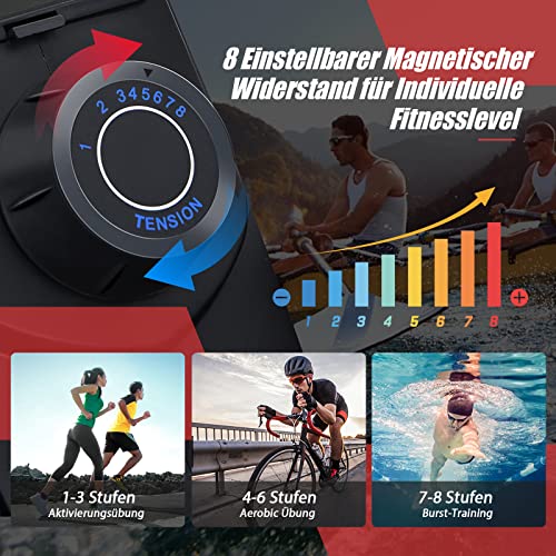 GYMAX Rudergerät, Rudermaschine mit 8 Widerstandsstufen & Aluminium-Gleitschiene, Faltbarer Trainingsgeräte mit LCD… – Bild 5