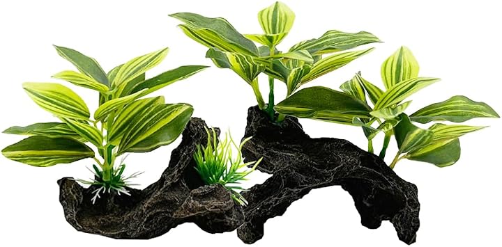 Fish Tank Decorations Aquarium Decor Ornaments Betta Pink Leaf pad Hammock Artificial Driftwood Goldfish Bowl Accessories 2pcs-Green-Set