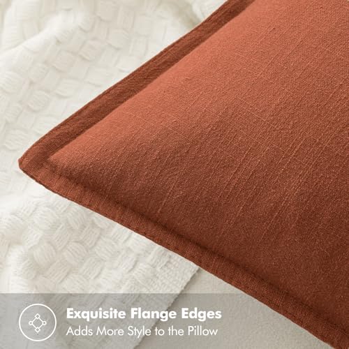 Image of MIULEE Decorative Linen Pillow Covers 18x18 Inch Rust Boho Farmhouse Neutral Couch Throw Pillows for Bed Pack of 2 Accent Modern Pillowcase Summer Sofa Livingroom Home Decor