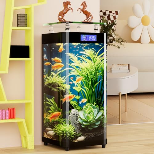 50 Gallon Long-Term No-Water-Change Fish Tank 19.7W x 15.7L x 45.3H Ecological Aquarium LED Light Large Vertical Fish Tank