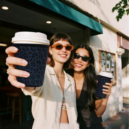 Image of Reusable Insulated Sleeve for Iced Coffee Cup, Coffee Neoprene Sleeve for Cold & Hot Drinks, Beverage Holder for Iced Coffee (Charcoal Leopard, Medium: 22-24oz)