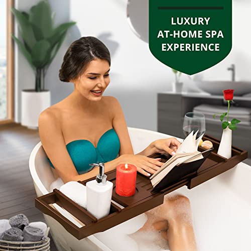 Royal Craft Wood Luxury Bamboo Bathtub Caddy Tray, Free Soap Holder (Brown) #TOP6