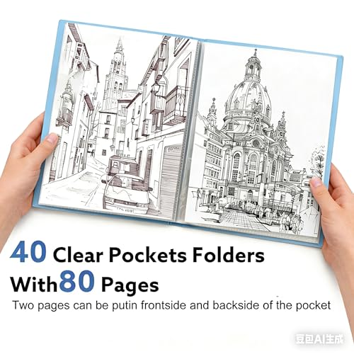 LAIYORA A3 Präsentationsmappe mit 40 Klarsichthüllen 80 Seiten Sichtbuch A3 Dokumentenmappe aus robustem PP Material Sammelmappe für Kunstwerke Berichte Portfolio Ordner Blau