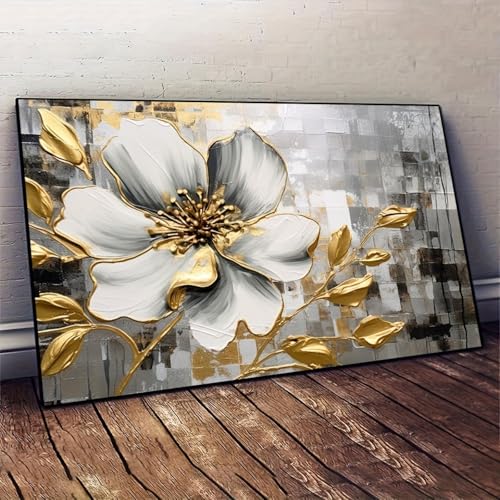 Impression d'art fleur d'or avec cadre intérieur en bois