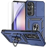 for Samsung Galaxy A55 5G Case with Camera Lens Cover HD Screen Protector, Dual Layer Military-Grade Drop Tested Magnetic Ring Holder Kickstand Protective Phone Case for Samsung Galaxy A55 5G (Navy)
