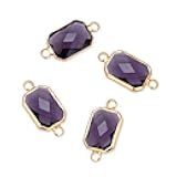 Adabele 10pcs Grade A February Amethyst Purple Birthstone Connector Rectangle Radiant Cut Link 14mm 18K Yellow Gold Plated Crystal Rhinestone Bead for DIY Craft Jewelry Making CCP12-G2