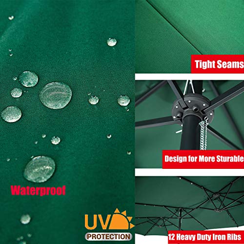 15Ft Lighted Patio Umbrella Extra Large Double Sided Market Table Umbrella With Lights & Crank Green #TOP4