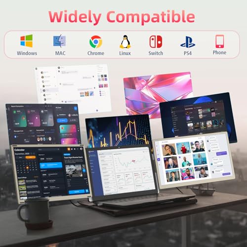 Image of LOSC 15.6 inch Laptop Screen Extender, Triple Portable Monitor with FHD 1080P IPS Display, 120% sRGB, 235 Rotation and Plug and Play Setup for 13-17.3 inch Mac, Windows & ChromeOS Laptops