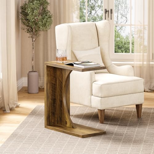 LITTLE TREE C-förmiger Beistelltisch für Sofa & Schlafzimmer – Kleiner Beistelltisch für Wohnzimmer, Ablage über der Couch für Laptop, Snacks, Bücher, Braun, 1 Stück – Bild 6