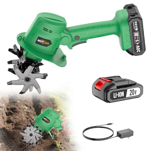 Muylux 20V Cordless Tiller Cultivator for Gardening, Electric Garden Tiller with Only 1 x 2.0Ah...