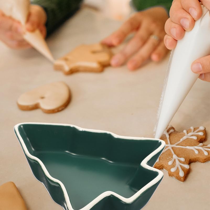 Hemoton Small Christmas Tree Candy Dish, Green Ceramic Xmas Serving Bowl for Snacks Nuts Dips, Mini Holiday Appetizer Plates, Decorative Trinket Tray for Party Hosting