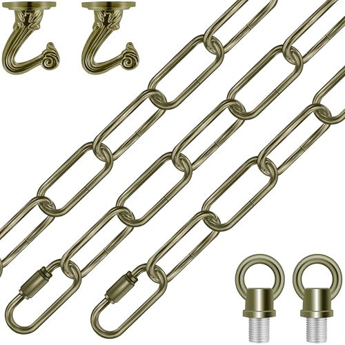 Image of 15 Ft Heavy Duty Hanging Chain Kit (Bronze) | with Connection Locks & Swag Ceiling Hooks for Lighting Fixture, Chandelier, Pendant, Lantern, Swag Lamp, Bird Feeder