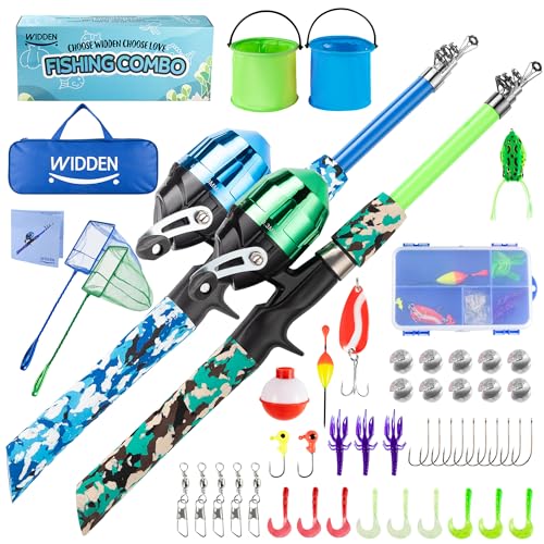 WIDDEN 2 Pack Kids Fishing Pole, Portable Telescopic Kids Fishing Poles Set for Boys and Girls, Fishing Rod and Reel Combo Kit with Tackle Box, and...