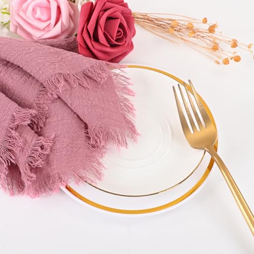 Servilletas de lino y algodón hechas a mano con flecos para mesa elegante 8