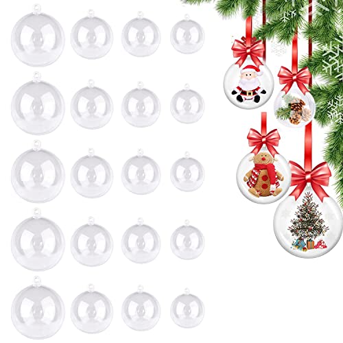 Lot de 20 boules en acrylique à remplir, boules de Noël transparentes pour bricolage, boules en acrylique transparentes, 4 tailles adaptées à la suspension des décorations de sapin de Noël Cover