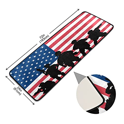 American Flag Military Soldiers Runner Rug Patriotic 4Th Of July Independent Labor Day Kitchen Laundry Rugs Bath Mats Doormat Non Slip Area Rug Soft Floor Door Mats Home Decor 72X24 Inch #TOP1
