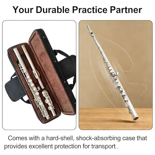 Image of C Flute 16 Key Closed Hole - Beginner Flute to Professional Concert Flute | Nickel /Silver Plated Flute Instrument with Cleaning Kit, Case & Tuning Rod | Flutes for Beginners, Students & Professional