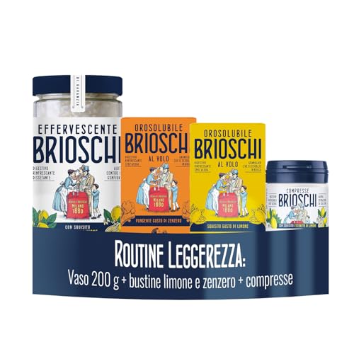 Brioschi Kit Routine Digestiva, Vaso Effervescente Classico, Orosolubile Zenzero, Orosolubile Limone, Compresse Masticabili