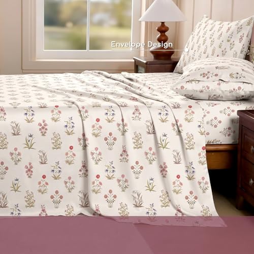 Image of Ishro Home Premium Bedsheet for Double Bed with 2 Pillow Covers - Cloud Cotton Bedsheet, Soft, Silky Smooth & Wrinkle Resistant, Luxury Printed Design (Flat Double Bed Size, Mysore Garden)
