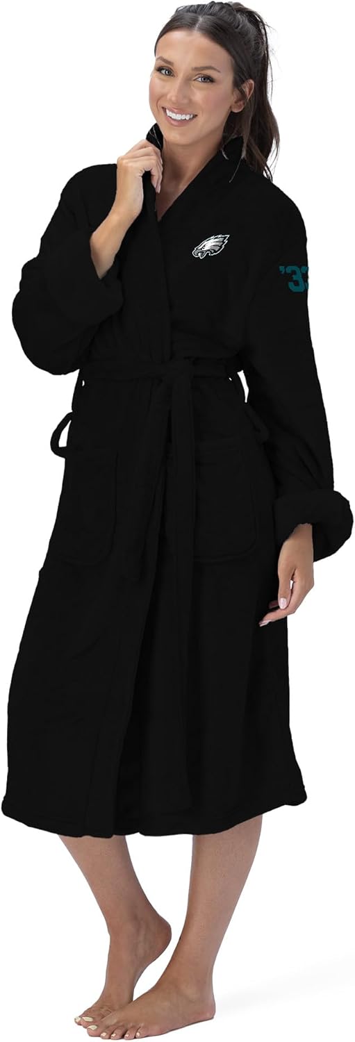 Northwest The Company Official NFL Philadelphia Eagles S/M Silk Touch Bath Robe with Number, Black, 25" x 47"