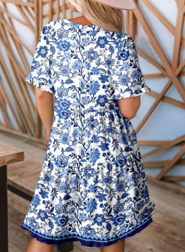 Image of Dokotoo Womens Summer Dresses 2026 V Neck A Line Short Sleeve Casual Ruffle Babydoll Mini Dress