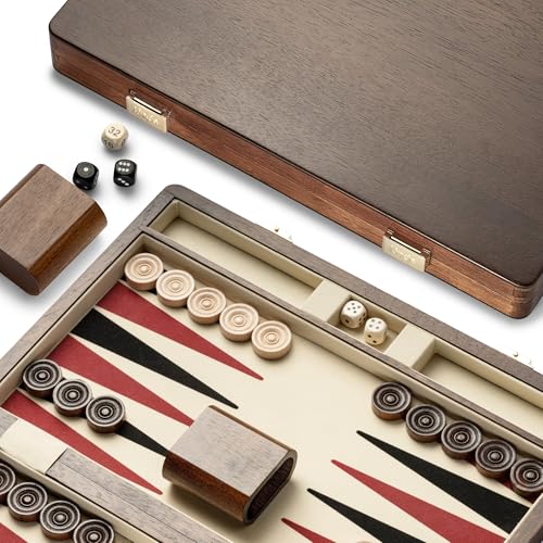 Lingle 36 83 cm Premium Natur-Walnuss Backgammon-Set Enthält 30 Kunsthorn-Damen 2 Walnuss-Würfelbecher und 5 Holz-Würfel Klassisches Zwei-Spieler-Strategiebrett