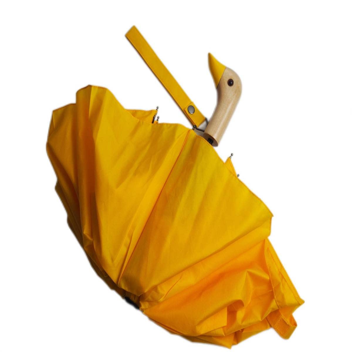 SpeduckkCute Yellow Umbrella With Duck Head Wooden Handle Three Folding UV Protection Sun and Rain Umbrellas for Children Women
