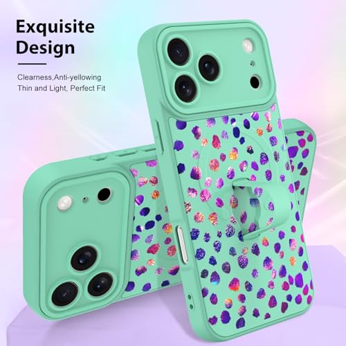 Coque iPhone 17 Pro Max léopard irisé vert avec support béquille et bracelet - 3