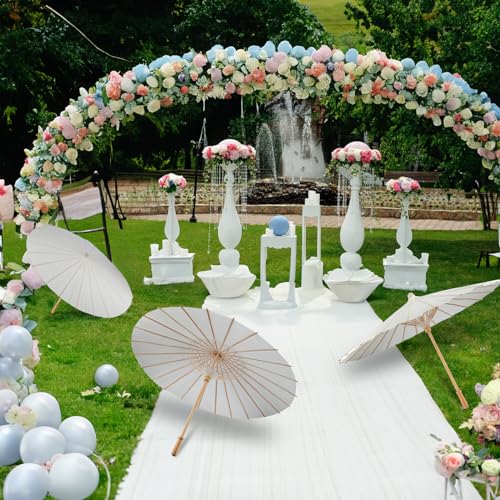 SAYAYA 12 Pieces 33 Inches Paper Umbrellas White Paper Parasol Umbrella Large Chinese Japanese Oiled Paper parasol DIY Painting Paper Umbrellas for Wedding Photo Prop Bridal Party Decor (12 PCS) - Thumbnail 5