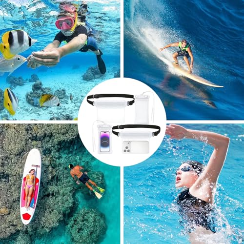 Gowtx Wodoodporna torba / wodoodporny worek - 4 sztuki, przezroczyste podwodne etui na telefon komórkowy, wodoodporna saszetka biodrowa z regulowanym paskiem, IPX8, do outdoorowych sportów wodnych i