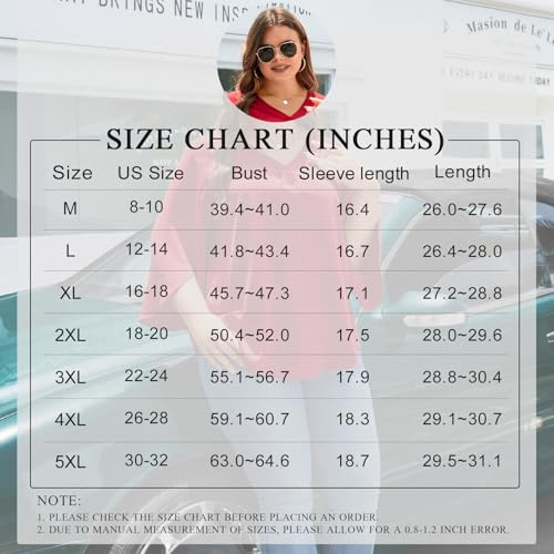 Aodemo Womens Plus Size Tops 3/4 Sleeve Dressy Chiffon Blouse Summer Work Tunic Casual Flowy Shirt M-5XL4