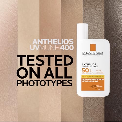 La Roche Posay Anthelios UVmune 400, Fluido Invisibile SPF50+, Per Tutti i Tipi di Pelle, Protezione Estrema Anti-UVA Ultra Lunghi, Resistente ad Acqua, Sabbia e Sudore, Con Acqua Termale, 50 ml