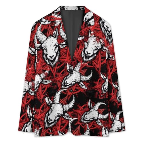 Pentagram with Demon Baphomet Satanic Goat Men's Slim Suit Long-Sleeve Prom Tuxedo Classic Two Button Business Jacket3