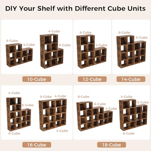 LUCKLIFE 8-Cube Storage Organizer, Stackable Modular Bookcase Shelf with Vertical or Horizontal Use, Fits 11×11" Bins, Optional Back Panels, for Living Room, Office Rustic Brown by LUCKLIFE - Image 5