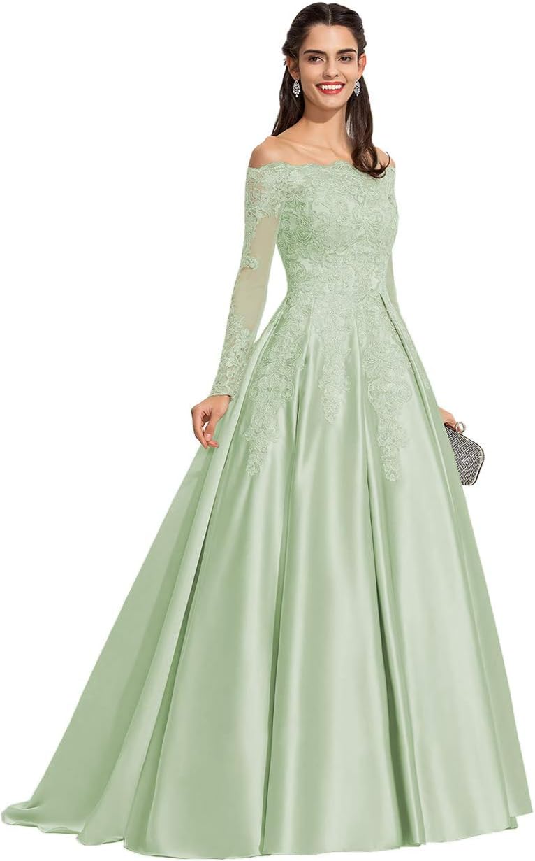 Miao Duo Womens Off Shoulder Long Sleeve Lace Evening Party Prom Dress US Size 2 Color Grey