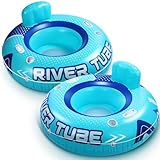 Sonwyoung 2 Pcs 53" Heavy Duty River Tube Float Inflatable Pool Floating Tube for Adult Large River Raft Water Chair Lounger with Mesh Bottom Backrest 2 Cup Holders and Handles,Holds 300lb