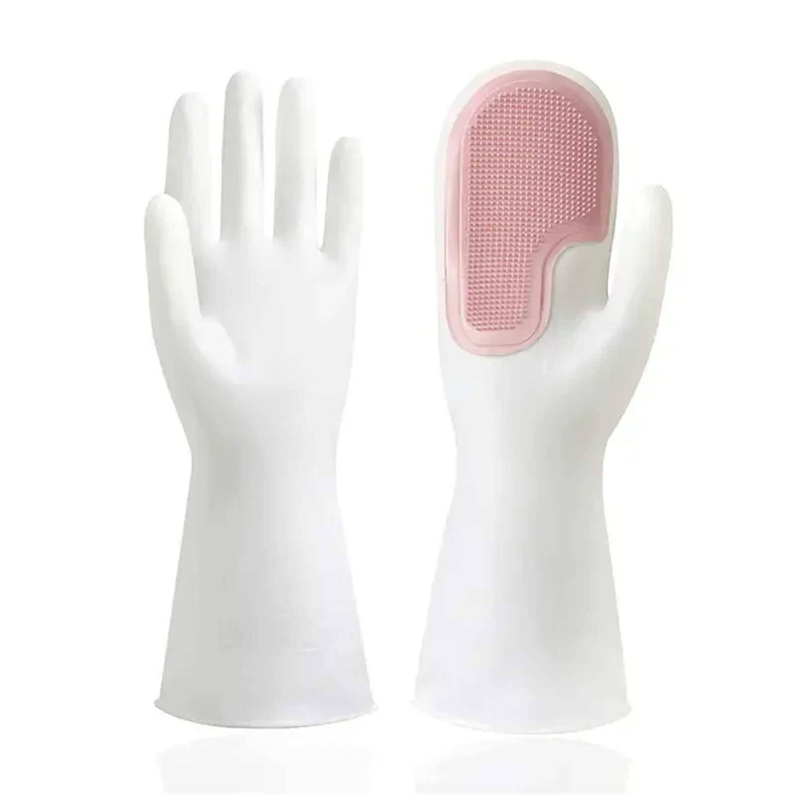 Guante de Goma 2 Pares de Guantes de látex multifunción Impermeables con Cepillo de Goma, Guantes Reutilizables for Limpieza de Cocina, tareas domésticas y Lavado de Platos(Pink)