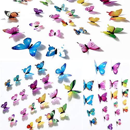 Ewong Butterfly Wall Decals - 72Pcs 3D Butterflies Home Decor-Stickers, Removable Mural Decoration For Girls Living Room Kids Bedroom Bathroom Baby Nursery, Waterproof Diy Art (5 Color+1Colorful) #TOP3