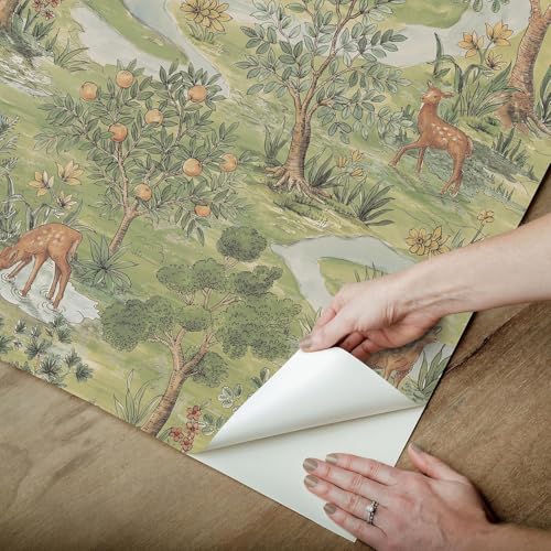 Image of Wallpaper Peel and Stick Vintage Flowers Leaves Birds Pattern Design Botanical Tropical Floral Textured Animals Forest Wall Decor Removable Waterproof Adeshive Wallpaper 16.5X87Inch