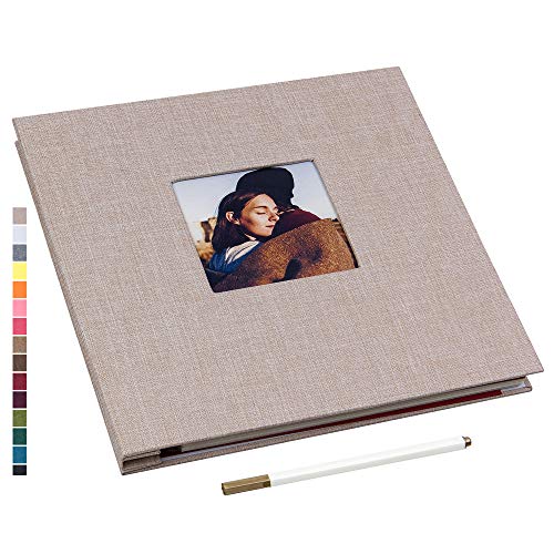 potricher 11x10.6 Inch Self Adhesive Photo Album Sticky 3x5 4x6 5x7 6x8 8x10 8.5x11 Magnetic Scrapbook Album 40 Pages Linen Cover DIY Photo Album with A Metallic Pen (Beige)