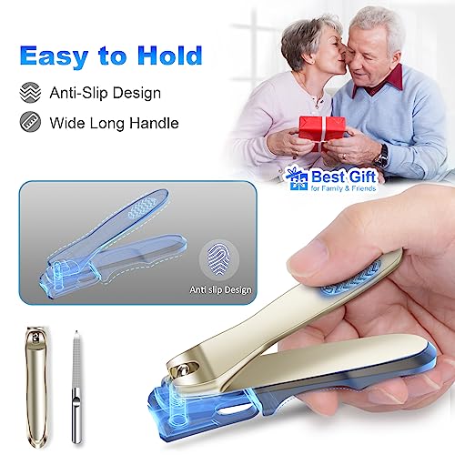 FUMAX Toenail Clippers for Seniors Men 360 Degree Rotary, Long Handle Heavy Duty Fingernail Clippers, Ultra Sharp Stainless Steel Curved Blades, Easy Grip Effortless Nail Cutters with Nail File